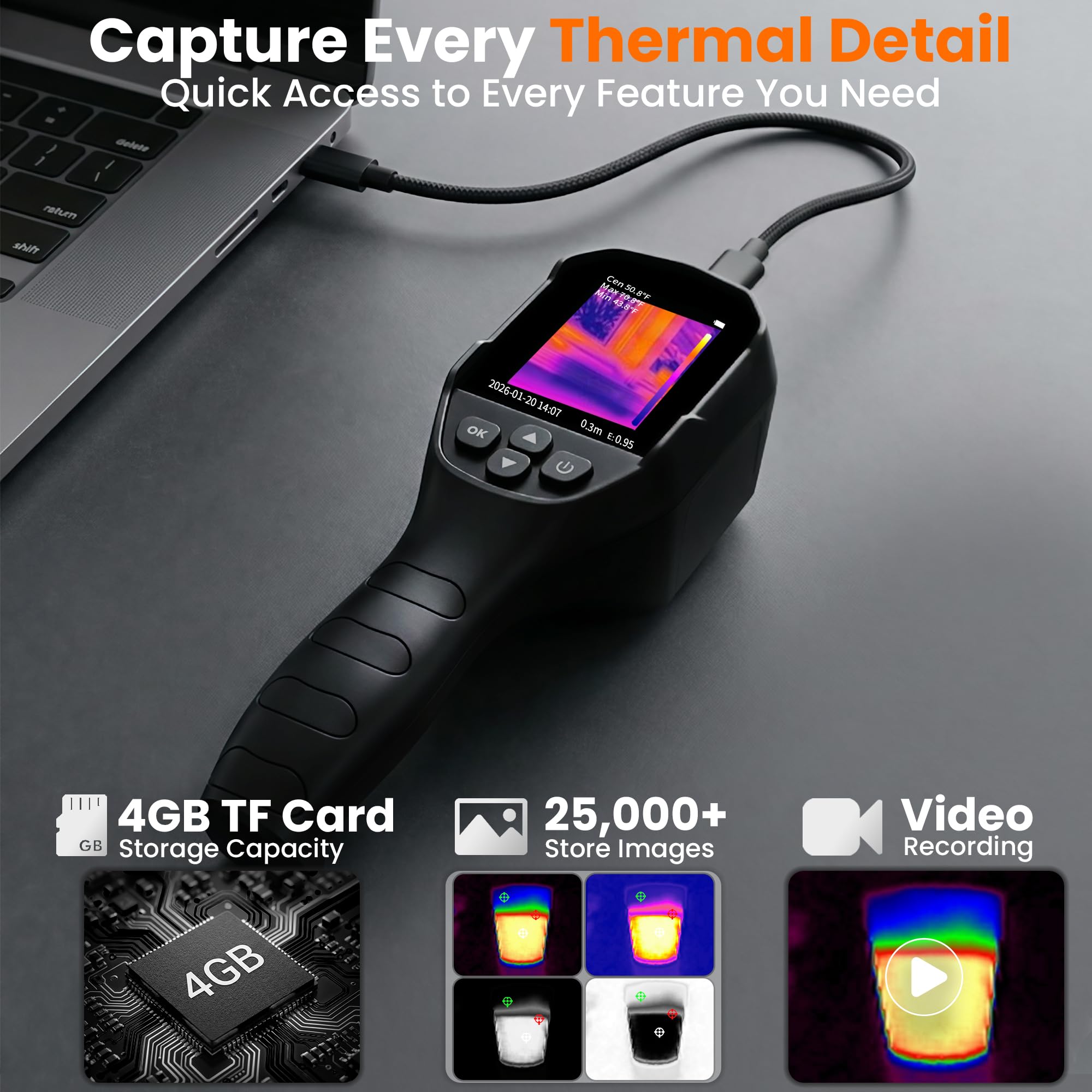 Amazon.co.jp: サーマルカメラ、240 x 240 TISR解像度、25Hz赤外線